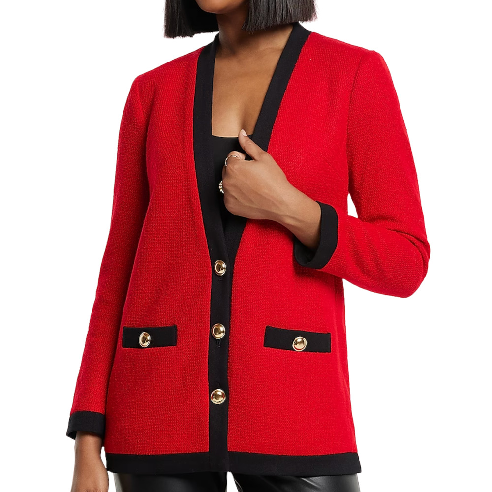 NEW EXPRESS RED BLACK TIPPED TWEED NOVELTY BUTTON BLAZER JACKET SIZE MEDIUM